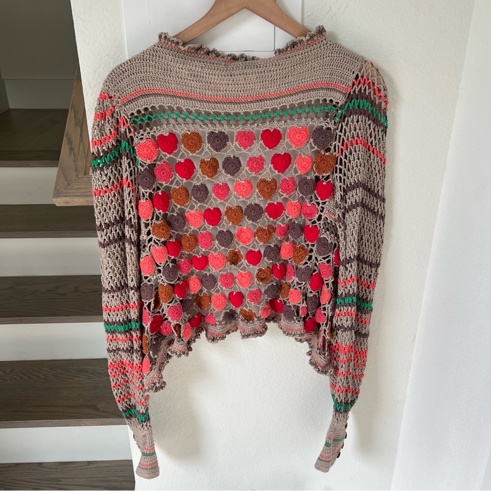 NWOT Free People Heart Eyes Cardi Cardigan Sweater in Moonlight Hearts Combo - Picture 5 of 9